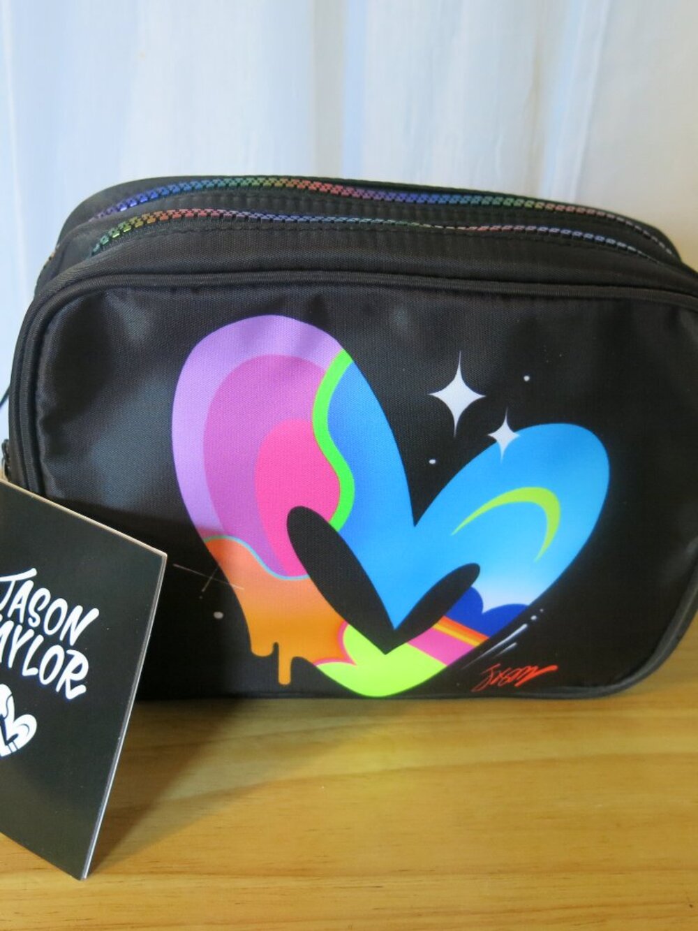Jason Naylor Heart Rainbow Black Cosmetic Makeup Bag New